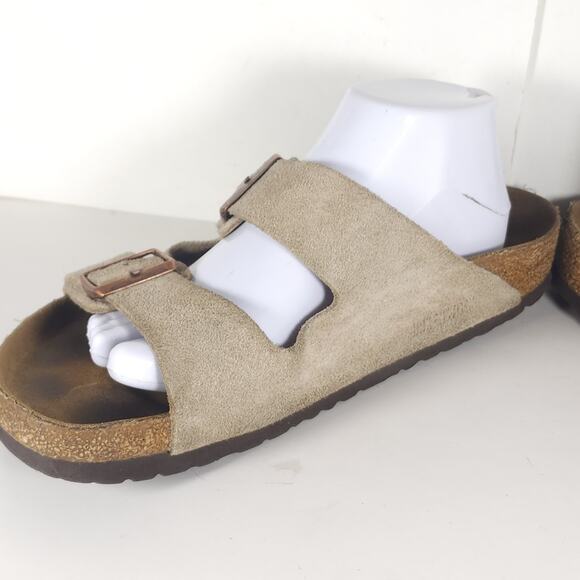 Birkenstock Men's Arizona EU43 US10 Taupe Suede 2 Strap Slide Sandals Shoes - Picture 6 of 16
